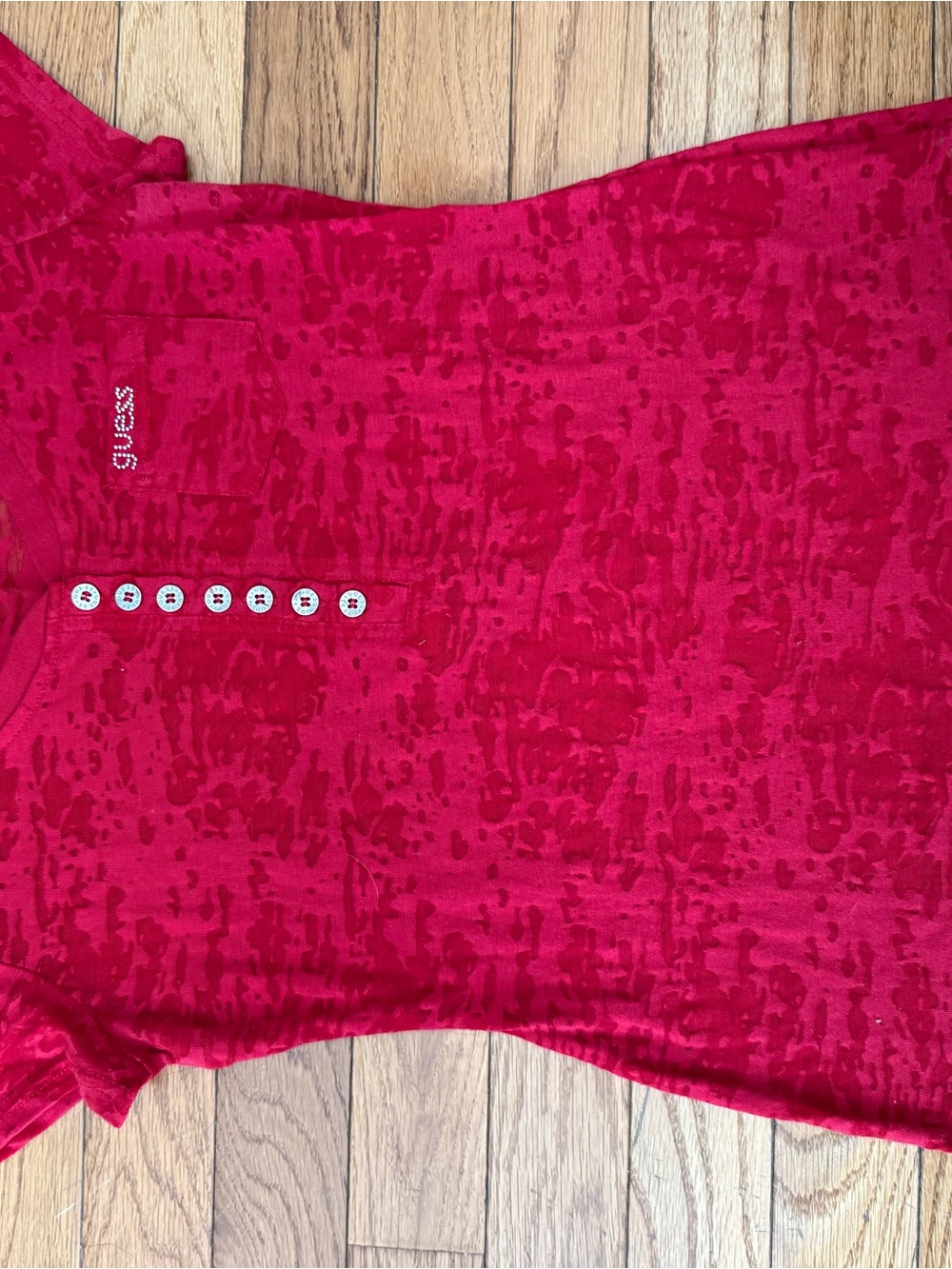 Guess Women’s Hot Pink Short Sleeve Henley Tee